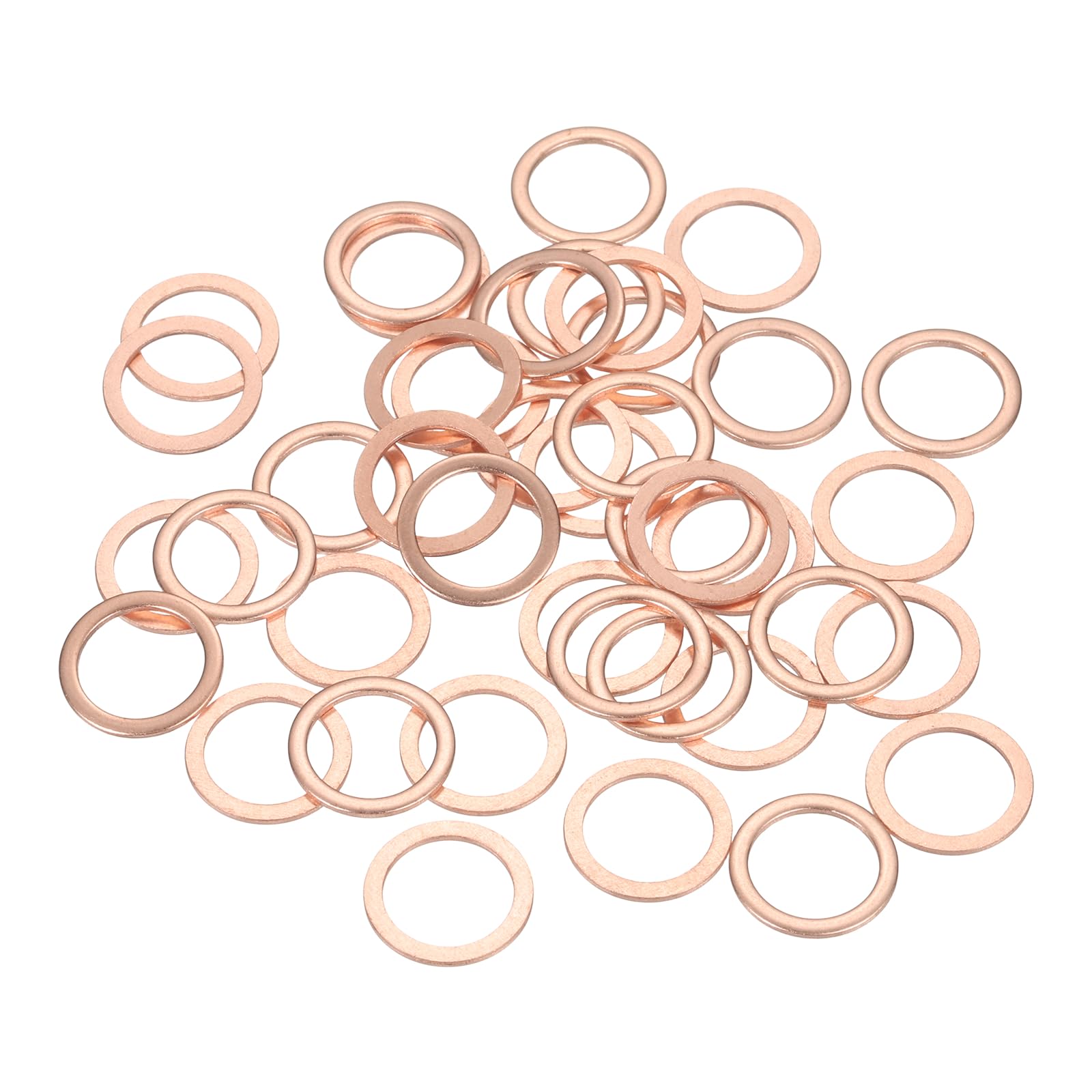 sourcing map 52 Pcs Flat Copper Washers, 12x16x1mm Copper Upgraded Flat Metric Sealing Crush Ring Washers for Hydraulic Fittings Screw Bolt Nut Electronic Repair