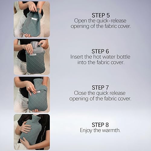 Miniatura 9 de FORICOM Botella de agua caliente con funda, bolsa de agua caliente para aliviar el dolor de 2 litros, almohadilla térmica, calentador de manos, cama