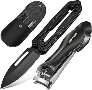EDC Pocket Knife and Nail Clipper Set, Premium Stainless Steel Folding Mini Knife and Fingernail and Toenail Clipper Cutters with Leather Sheath, Compact Everyday Carry, Outdoor Use, Gifts for Men