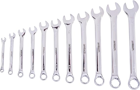 Amtech 22 pc Combination Metric & Imperial Spanner Set, Drop Forged Chrome Vanadium Steel with Mirror Finish & Storage Rack for DIY & Trade Use