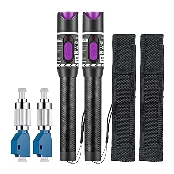 2 Pieces Visual Fault Locator 30MW 30KM Fiber Tester VFL Tester Kit Including Fiber Optic Cable Tester Meter with Single Mode 9/125um FC Male to LC Female Adapter