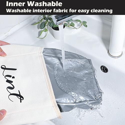 Miniatura 3 de Kamehame Contenedor magnético de pelusa para organización y almacenamiento de lavandería, bolsa de pelusa de lino de algodón, montaje en pared,