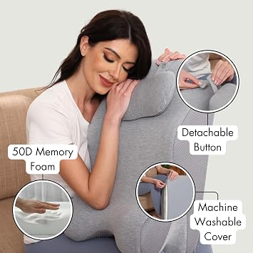 Memory Foam Ergonomic Wedge Prone Pillow, Supportive Pillow for Back, Neck, Leg Support, Acid Reflux, Versatile Usage 50D Foam Machine Washable Cover (Grey)