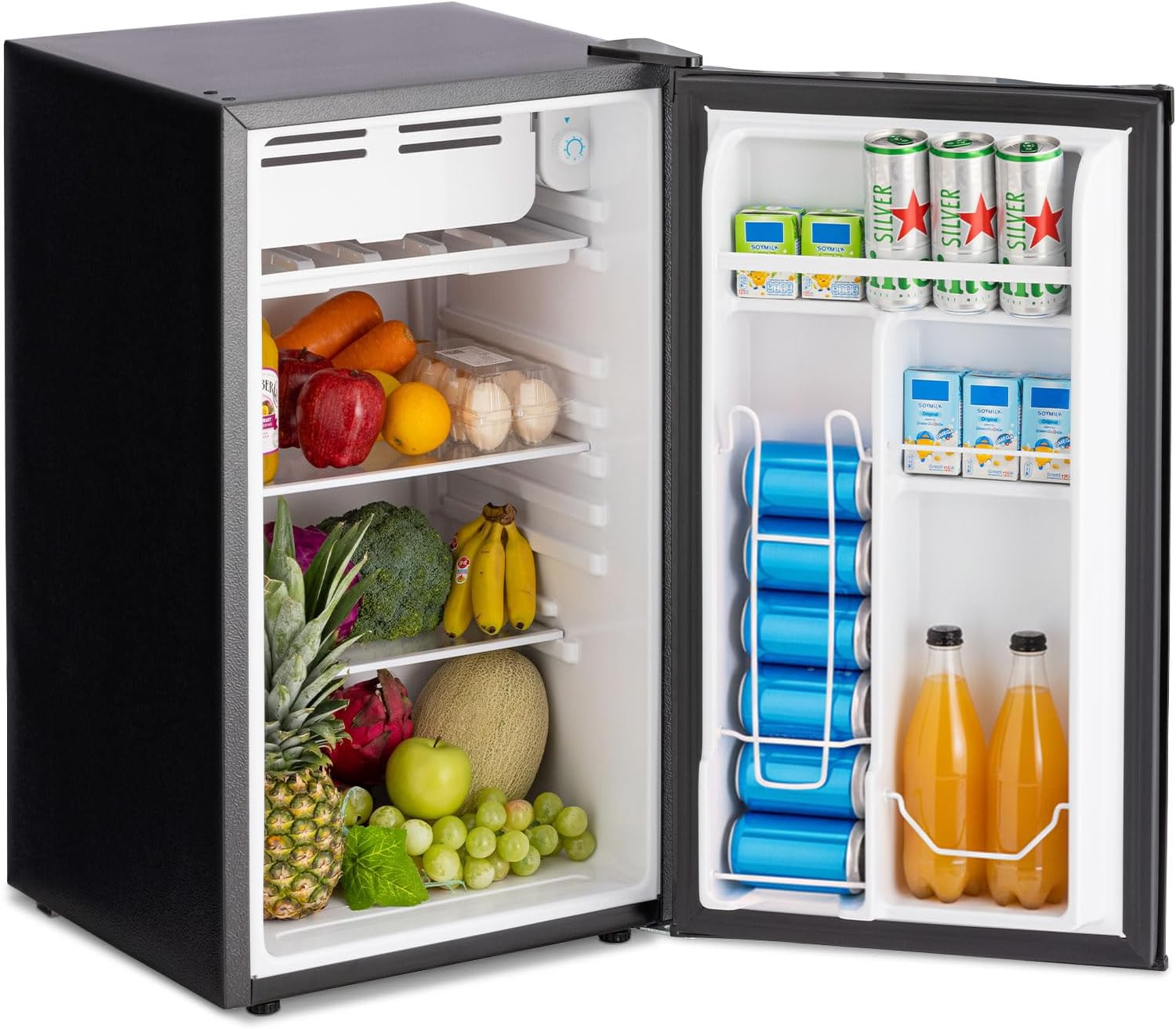 3.2 Cu.Ft Mini Fridge with Freezer, Single Door Small Refrigerator with 7 Adjustable Thermostat, Energy Saving, Low Noise, Dorm Fridge for Office, Bedroom, Apartment