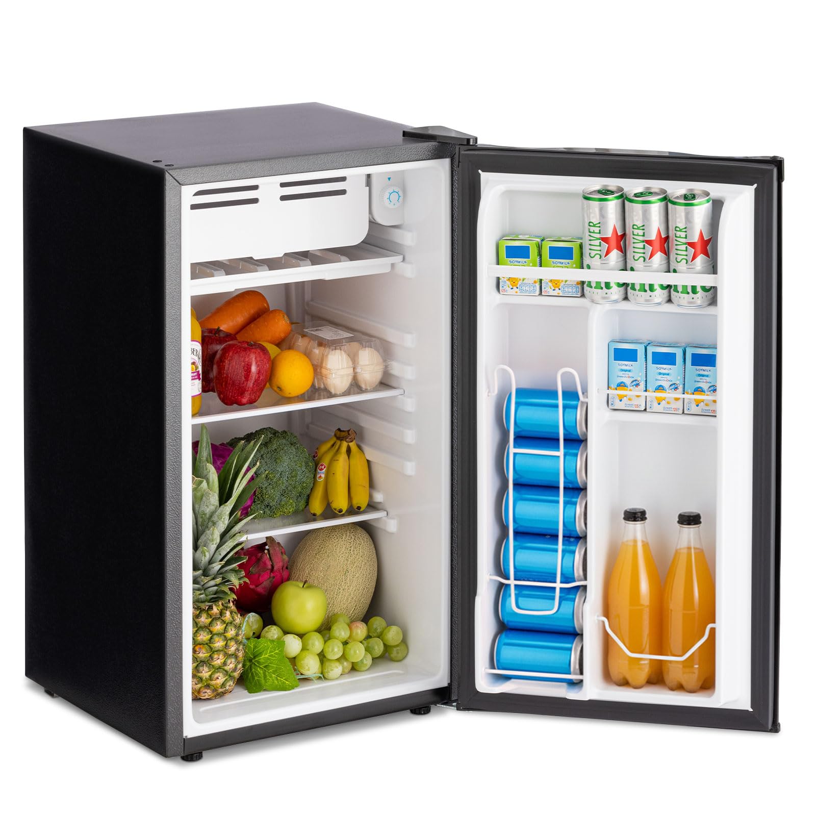 3.2 Cu.Ft Mini Fridge with Freezer, Single Door Small Refrigerator with 7 Adjustable Thermostat, Energy Saving, Low Noise, Dorm Fridge for Office, Bedroom, Apartment