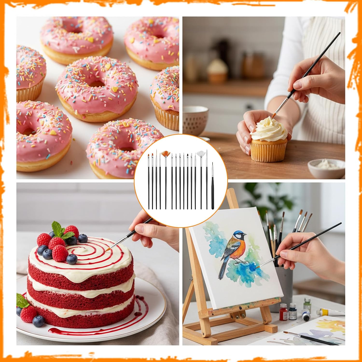 15Pcs Food Paint Brush, Cake Painting Brushes Sugar Cookie Decorating Kit Food Safe Paint Brushes Cookie Icing Pastry Brush, Black