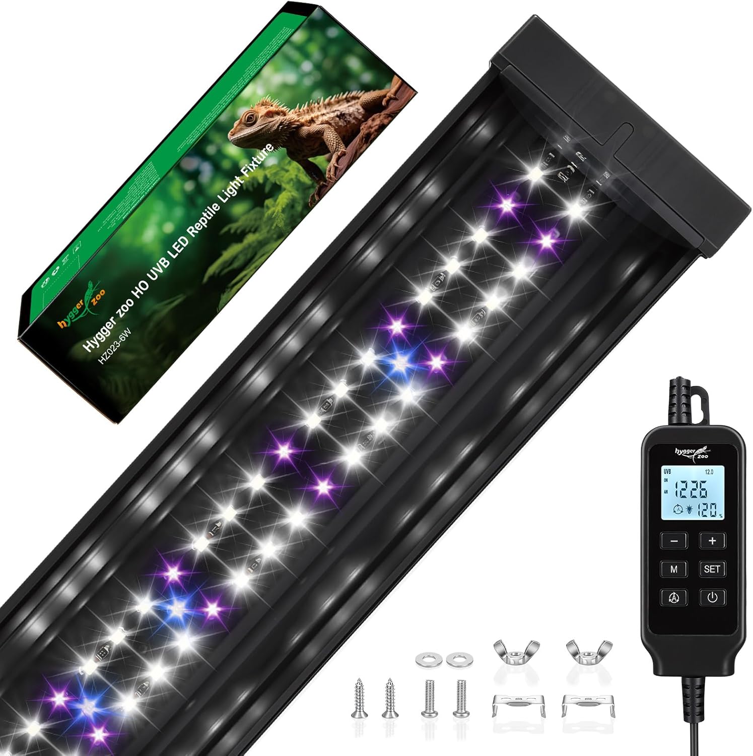 6W LED UVB Light for Reptiles, UVA UVB Reptile Light Fixture with Timer, Dimmable for Bearded Dragon Gecko Turtle Chameleon Lizard Snake, Adjustable Brightness Reptile Tank Accessories