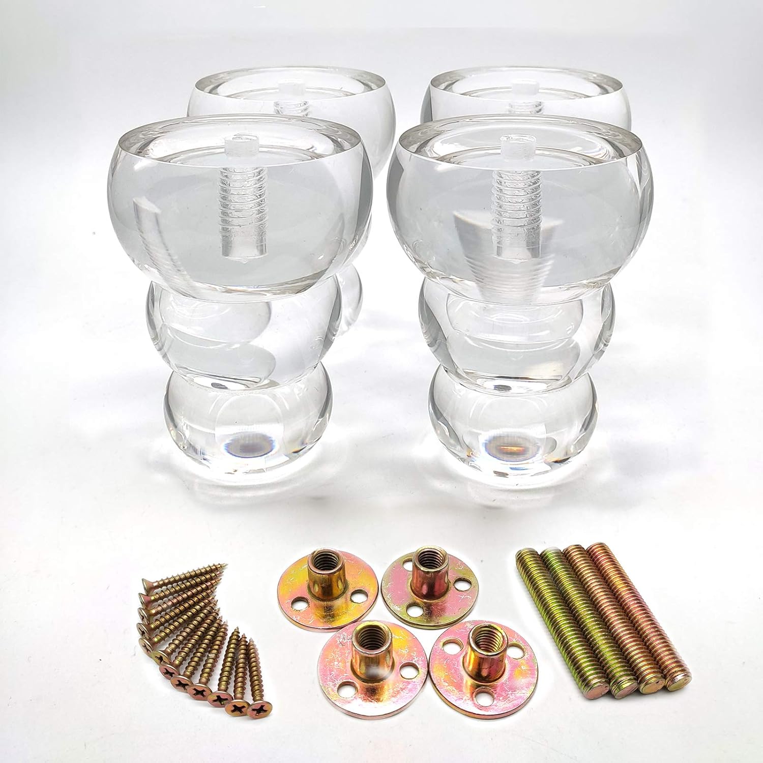 Acrylic Lucite Furniture Legs for Sofa, Cabinet Risers Feet 5.12" Furniture Foot Gourd Shape Legs for Furniture Legs with 5/16 Hanger Bolt & T-Nut Modern Table Legs,4-Pack