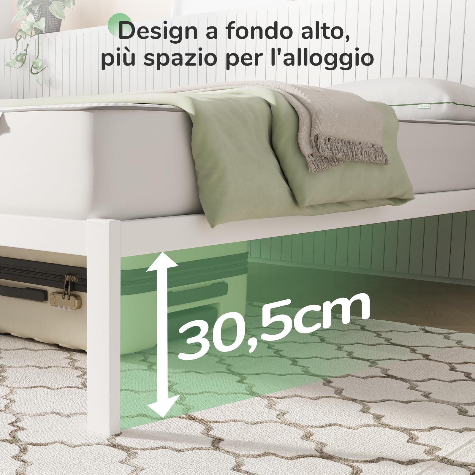 Novilla Rete Letto Matrimoniale 160x190 Struttura Letto a Doghe in Legno, Spazio di Archiviazione Sotto al Letto, Facile da Montare, Perfetto per Tutti Tipi di Letti e Materassi, Bianco