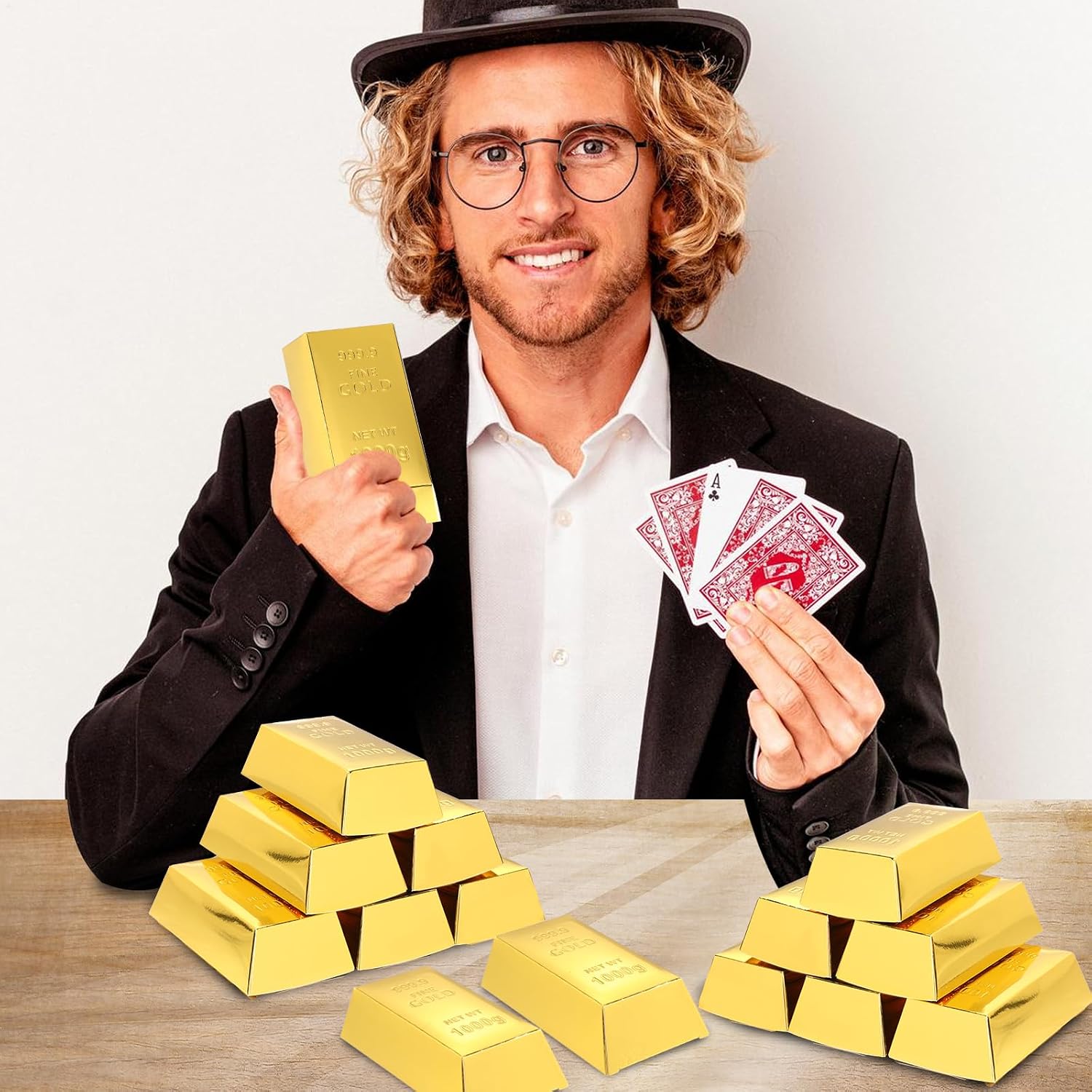 Tobeelec 30 Pcs Gold Bar Fake Gift Box Foil Gold Bar Party Favor Boxes Paper Golden Favor Boxes Treasure Brick for Christmas Party Pirate Casino Theme Party Decorations Candy Treats Chocolate Toys image 5
