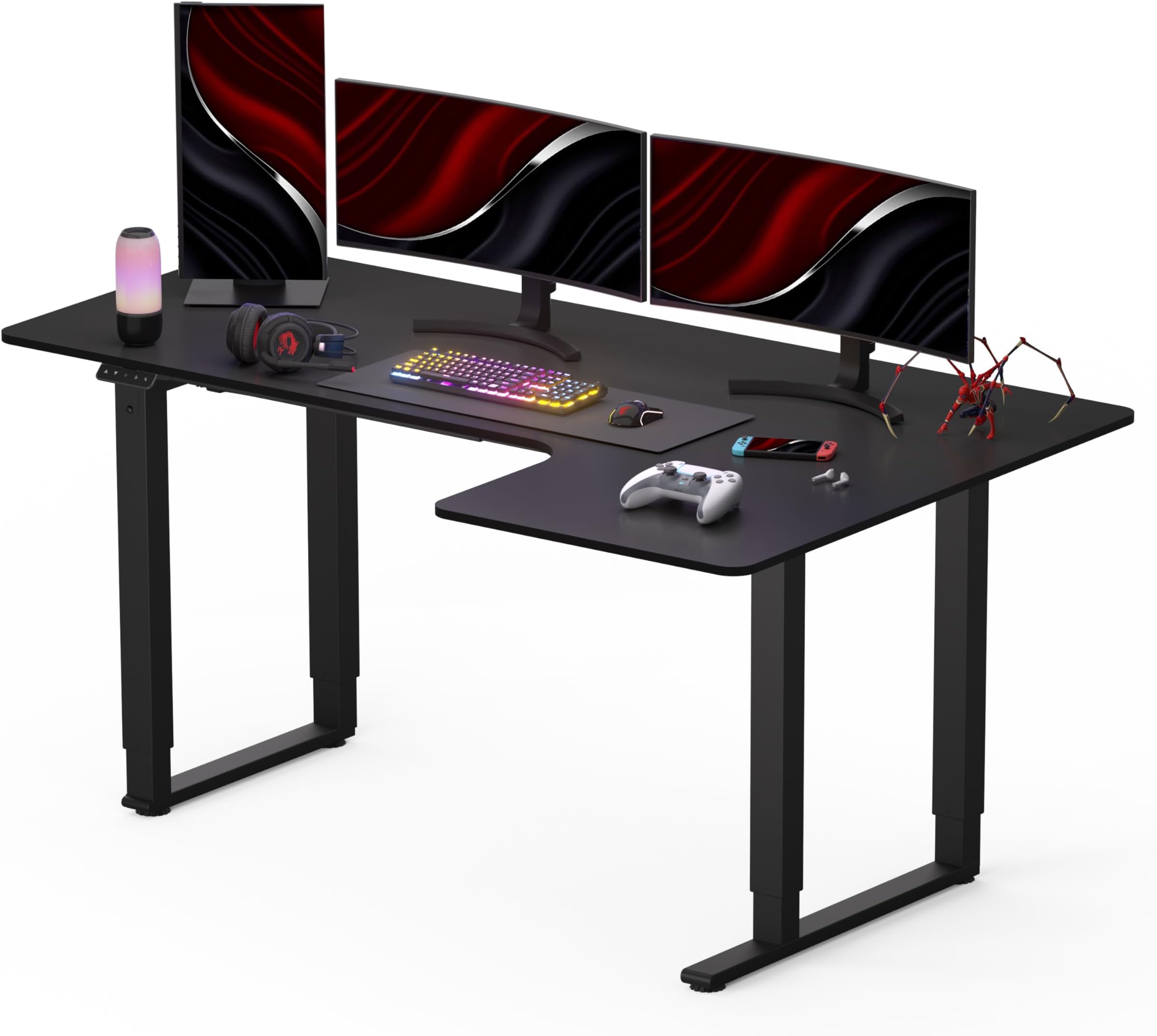 Bureau Gaming En L SANODESK 127x127 Cm - Table PC D'angle Avec Support écran, Pour Jouer, étudier Et Travailler