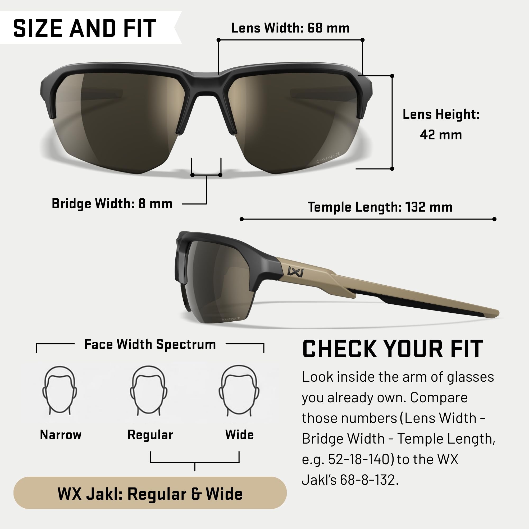Wiley X JAKL - Gafas de sol balísticas, gafas de seguridad para hombres y mujeres, protección ocular UV para disparar y al aire libre (marco negro mate con lentes grises no polarizados CAPTIVATE™)