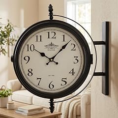 Grand Central Station Double Sided Wall Clock Black Iron Frame, Cream Dial, Silent Quartz Movement photo Grand Central Station Double Sided Wall Clock Black Iron Frame, Cream Dial, Silent Quartz Movement