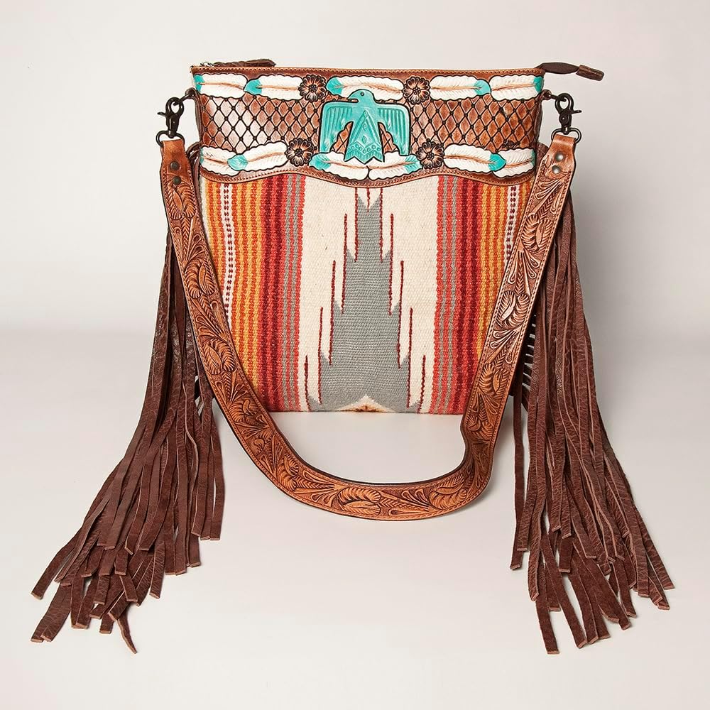 American Darling Signature Crossbody Hand Tooled Saddle Blanket Genuine Leather Western Women Bag Handbag Purse | for Cute