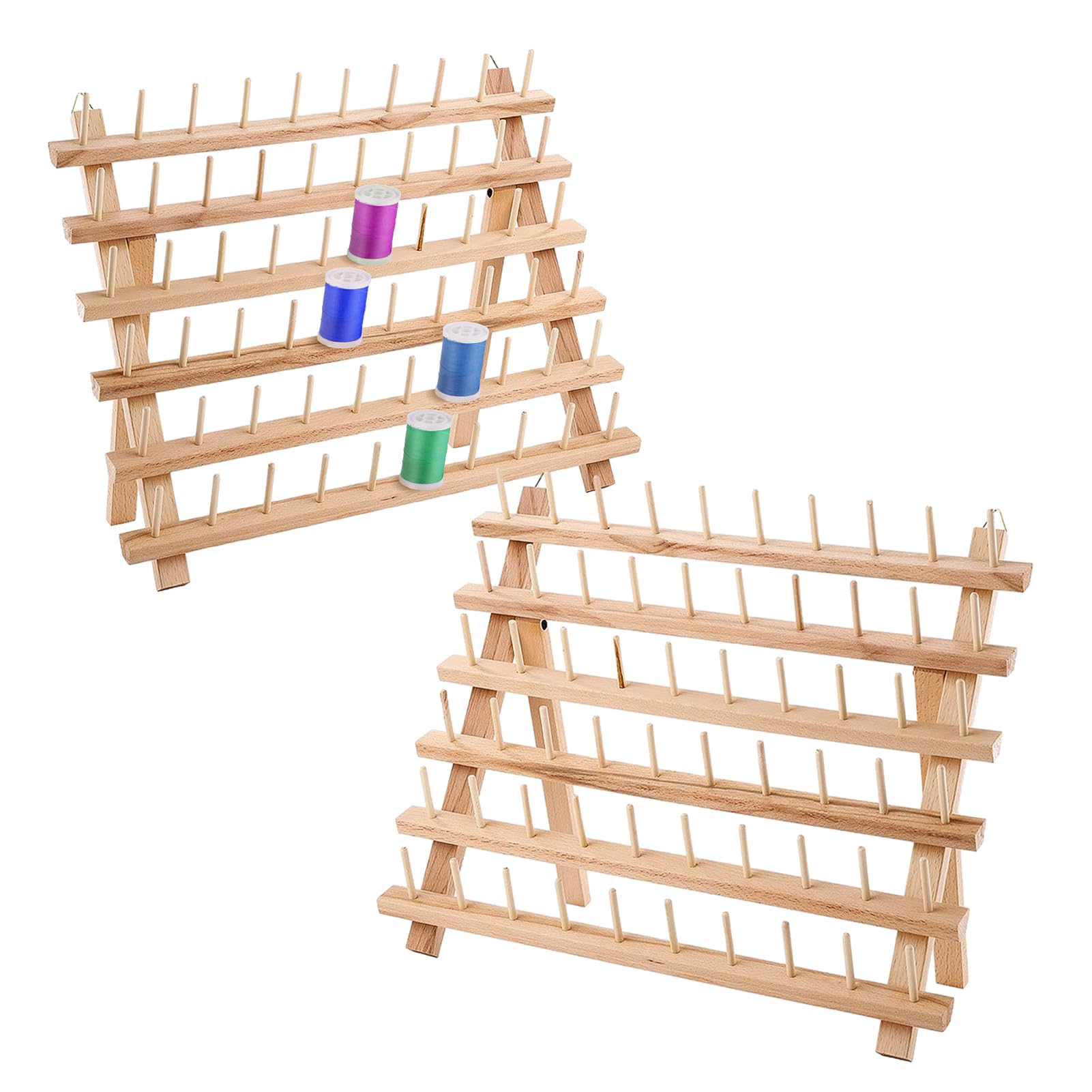 Youyijia 2PCS 60 Spools Thread Rack Foldable Wooden Thread Holder Organizer Sewing Embroidery Holder Rack Organizer โ image 1