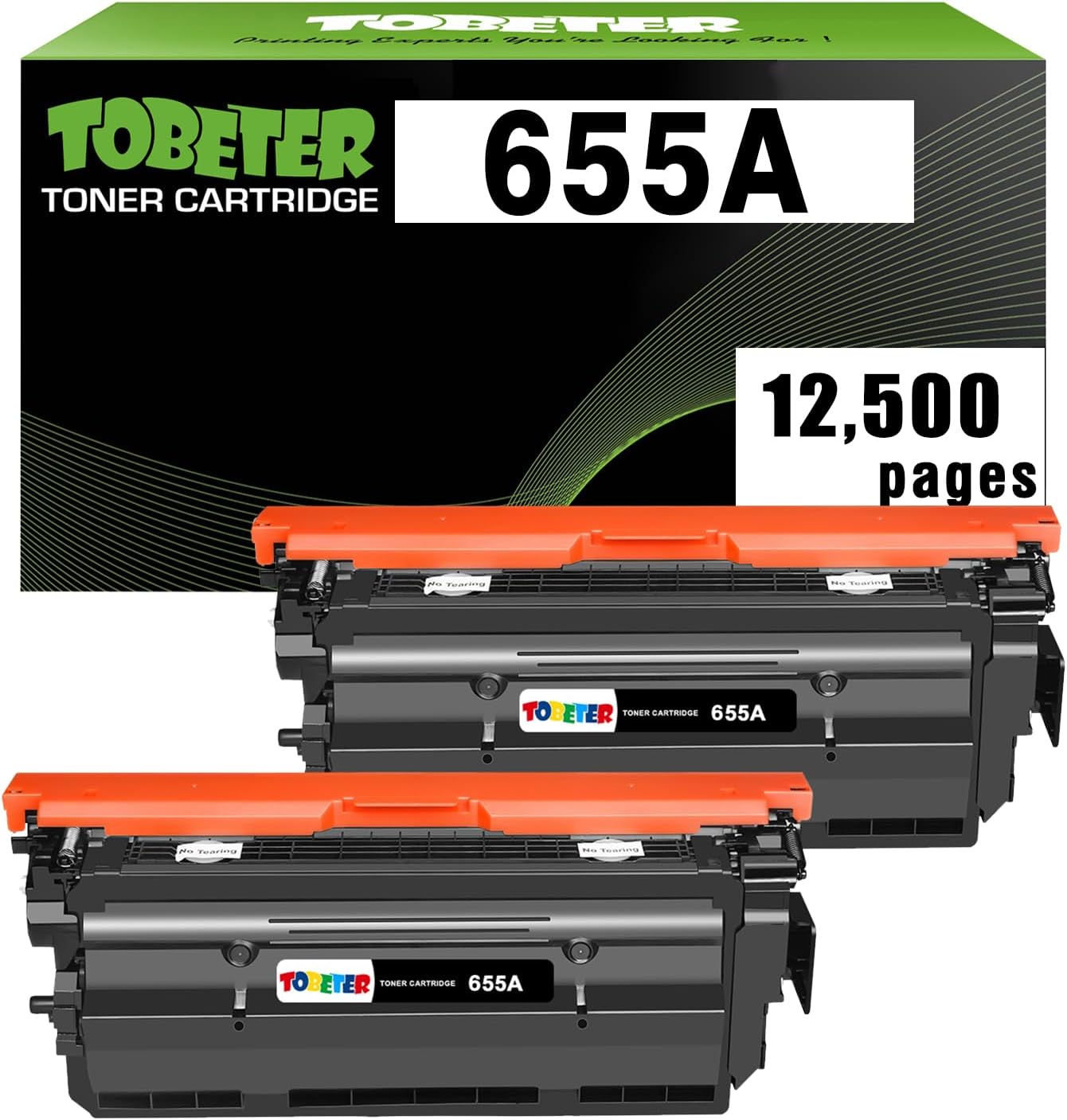 ToBeter 2PK 655A CF450A Toner Black Compatible for HP Color Enterprise M652 M653 M681 M682 M652dn M653dn M681dh M682z Toner Black (12.5K Pages), 2-Pack for HP 655A CF450A Toner High Yield Cartridge