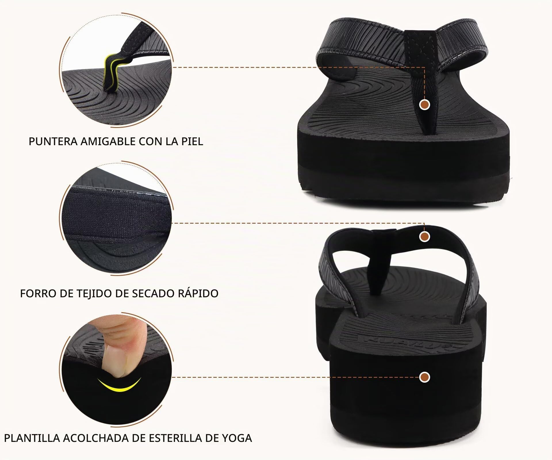 KuaiLu Chanclas Mujer Moda Plataforma Ligero Yoga Mat Flip Flops Dressy Verano Playa Tanga Sandalias, Suave Cómodas Cushión EU 36-43