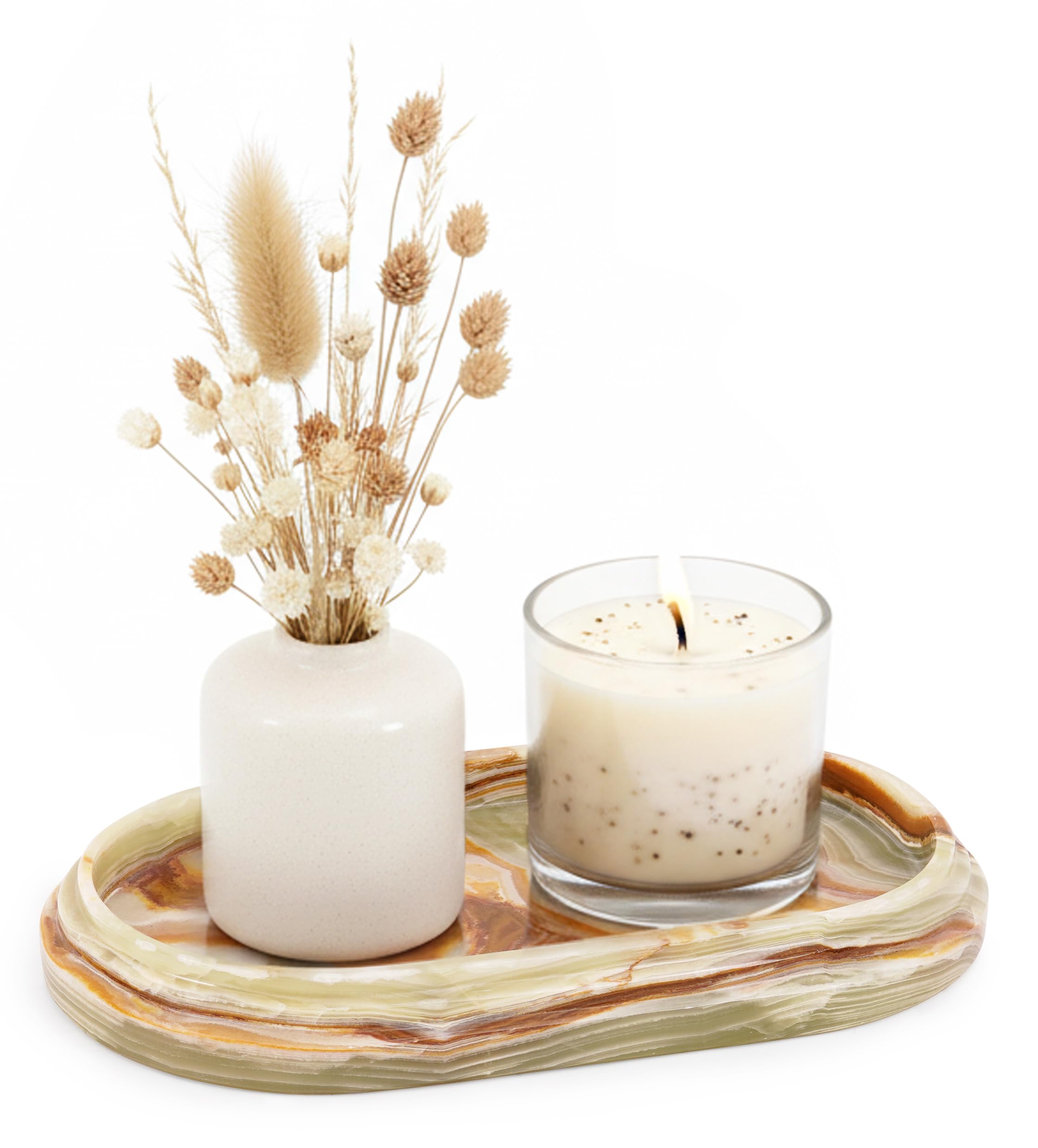 SPESHSTONES Plateau en marbre 22 cm Plateau de salle de bain fait main avec onyx vert | Plateaux décoratifs pour parfums, bougies, bijoux et coiffeuse pour la décoration de comptoir