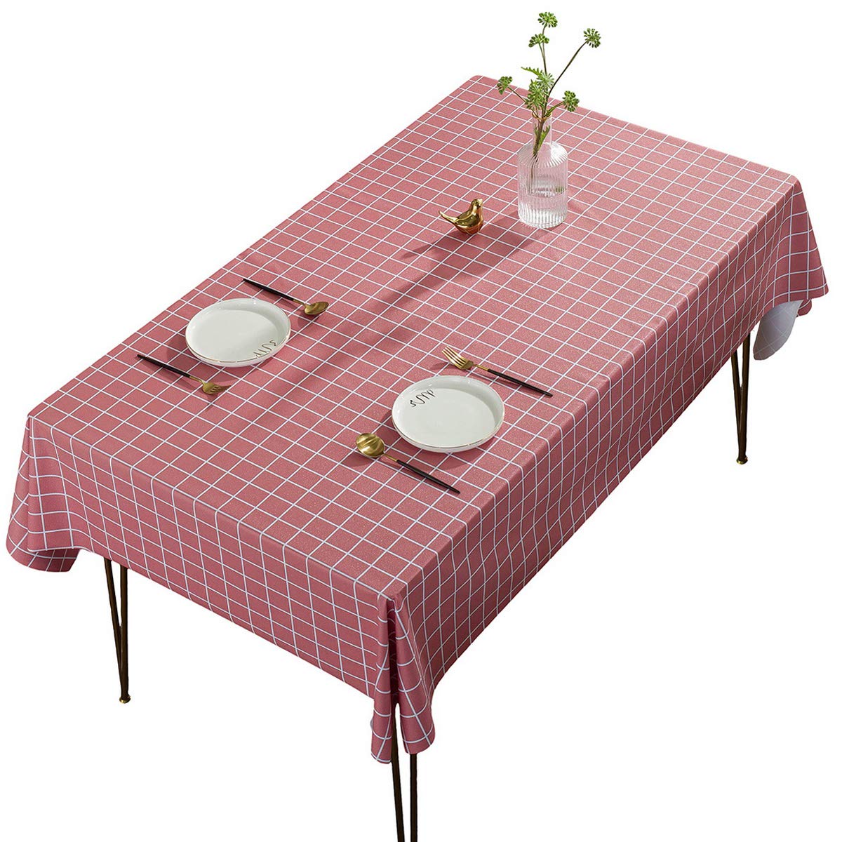 Nappe de table lavable pour repas de famille en PVC imperméable rouge carmin 90x140cm
