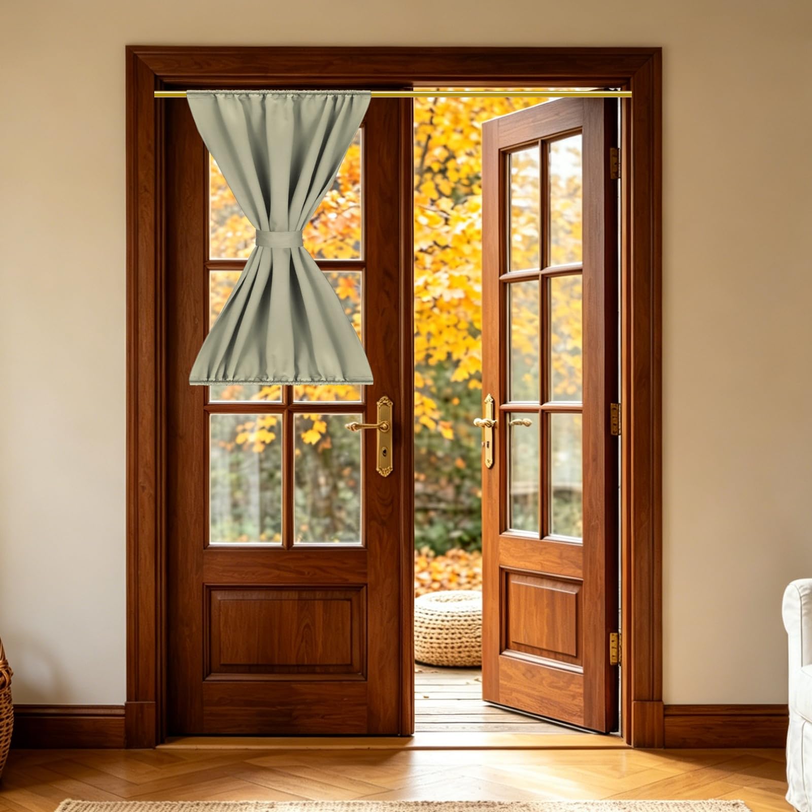 sourcing map 1 PC French Door Curtain, 76.5 x 102cm Blackout Thermal Insulated Energy Saving Drape Polyester Rod Pocket Curtains & Drapes for Kitchen Front Door Window Treatments, Golden Brown