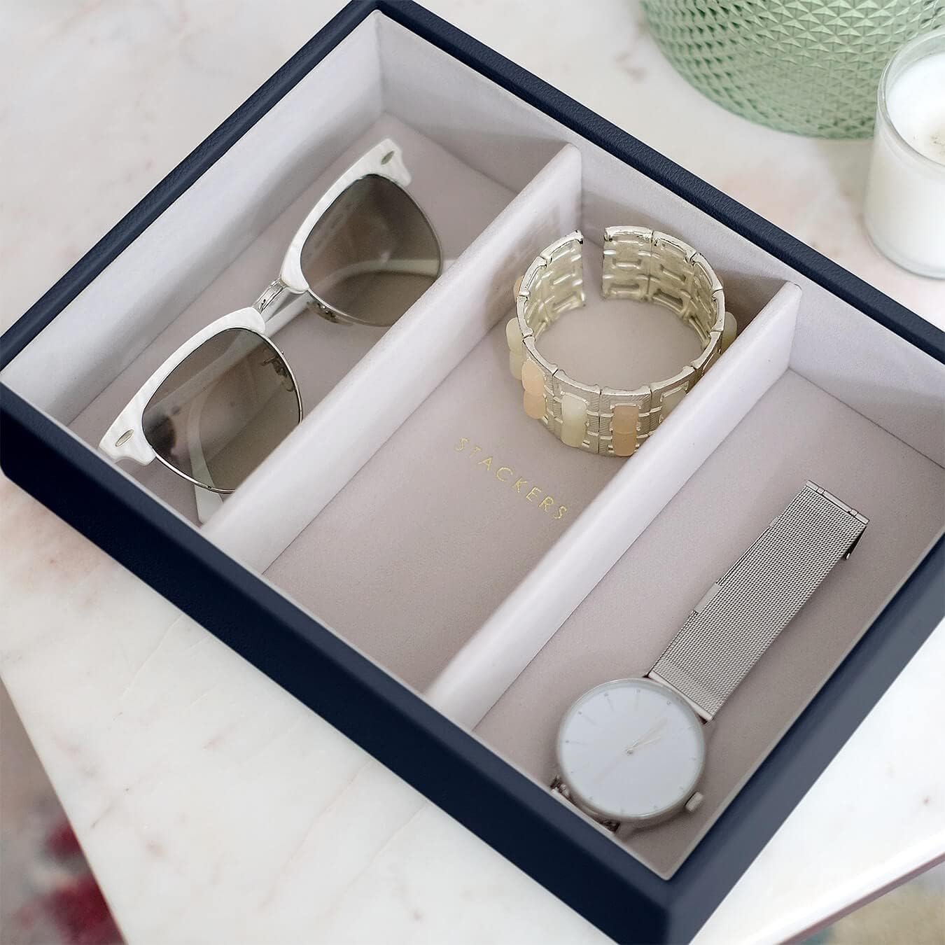 Stackers Navy Classic Medium Jewellery Box Watch/Accessories Layer - Image 3