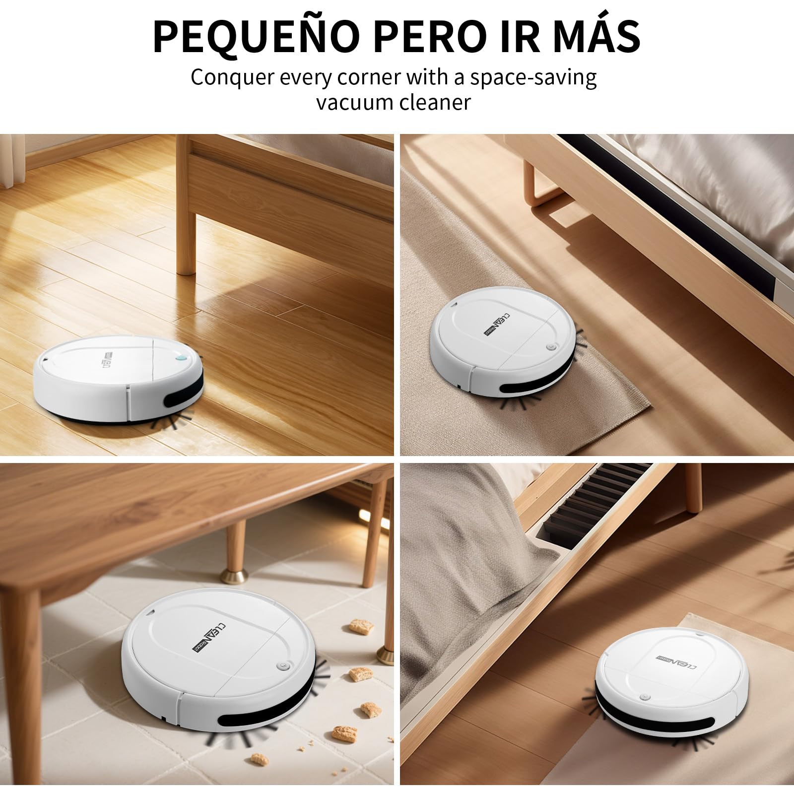 Robot Aspirador Universal e Inteligente, Recargable para una Limpieza Completa en Suelos Duros y Alfombras Ultradelgadas con Pelo de Mascota.