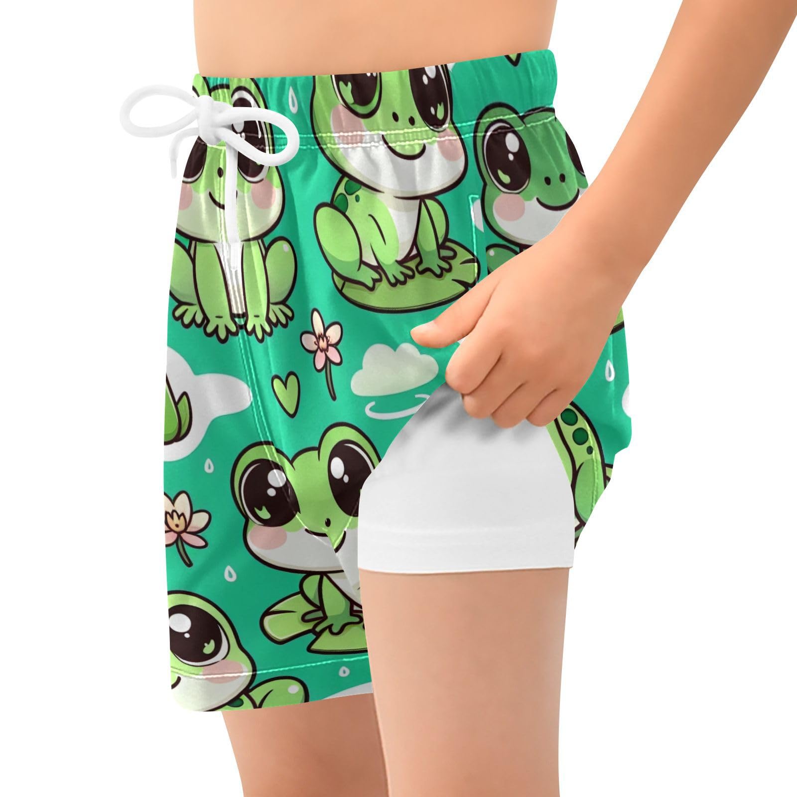 YANENDIE Boy Swim Trunks with Compression Liner Cute Frogs Boys Swim Shorts Quick Dry Beach Shorts