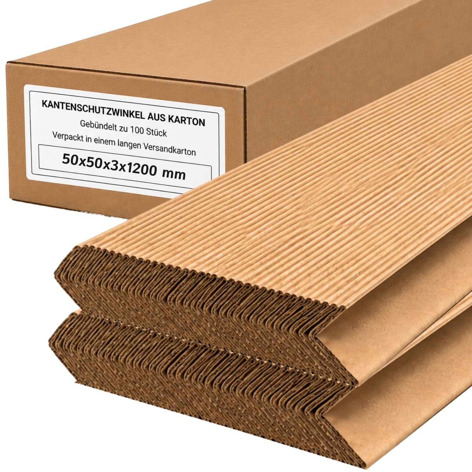 Kantenschutz aus Karton für Paletten Braun 50x50x3 mm 1200 mm Schutz für Kartons und Versand 100 Stück