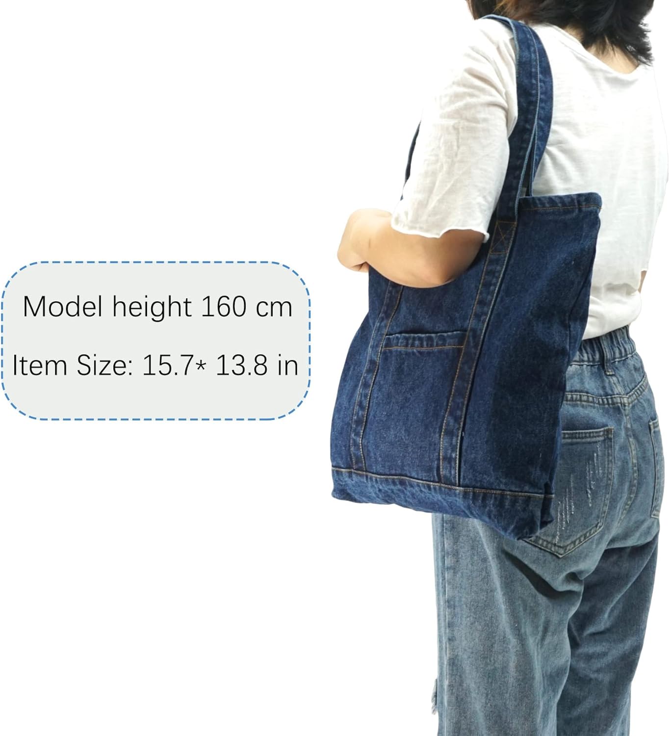 YunZh Denim Tote Bag Casual Style Lightweight Classic Retro Travel Shopper Shoulder Handbag - Image 2