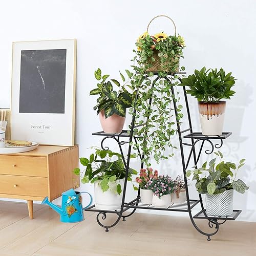 Miniatura 2 de unho Soporte para plantas de 6 niveles estante de exhibición de macetas negras para interiores y exteriores, estante de almacenamiento de macetas de