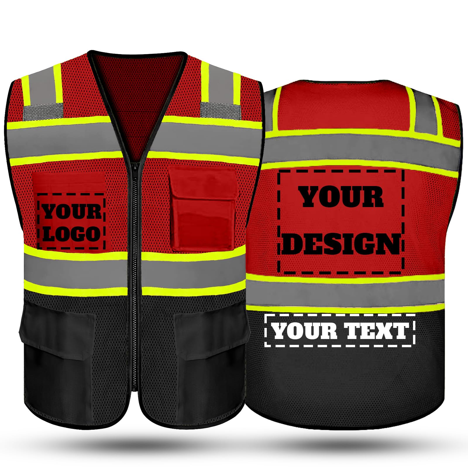 evershare Safety Vest Reflective High Visibility with 5 Pockets ＆Zipper Class 2 Adult Unisex Construction Security Workwear