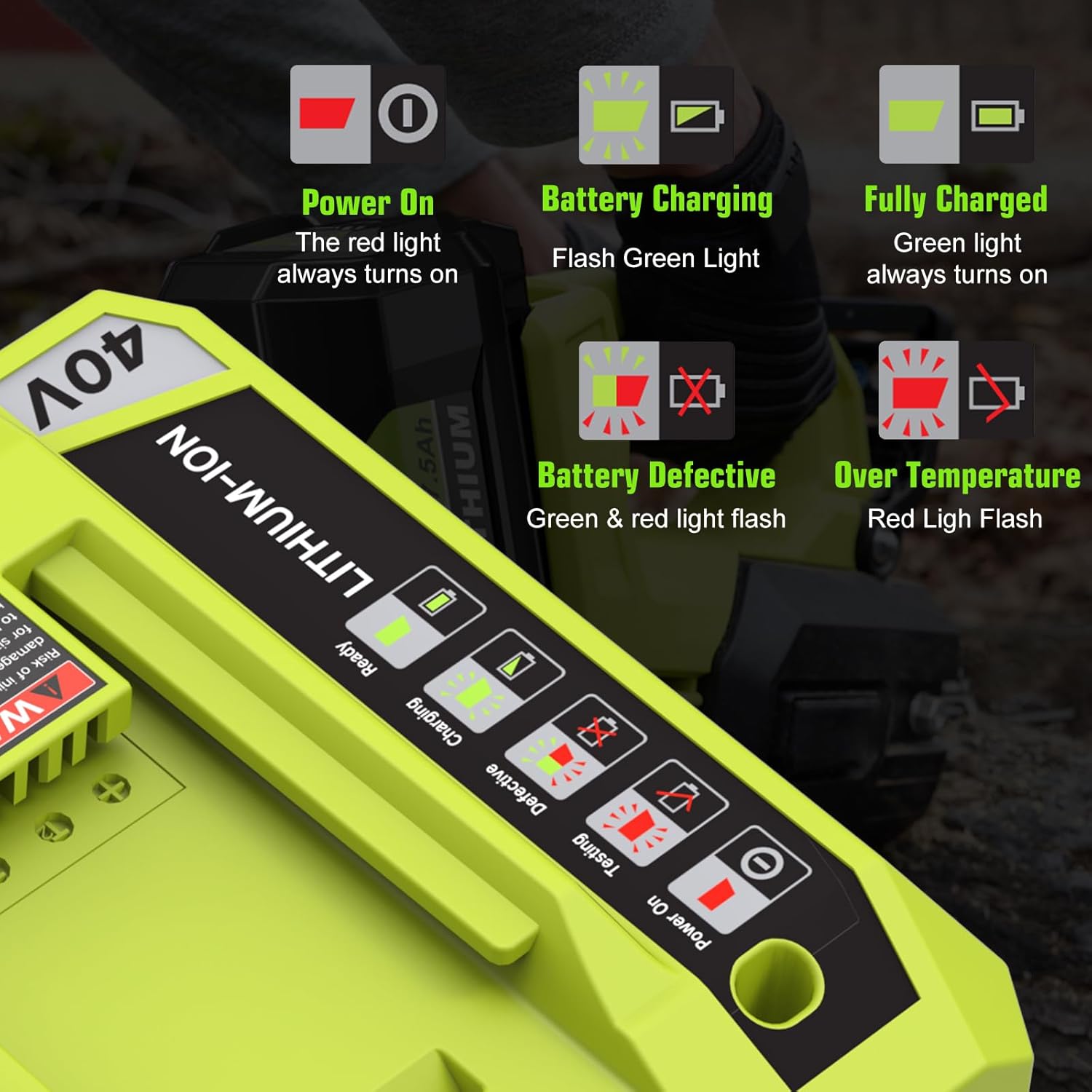 Reoben 2Pack OP4060 7500mAh 40 Volt Replacement for Ryobi 40V Lithium Battery 7.5Ah Compatible with Ryobi 40V Battery OP4050A OP40601 for 40 Volt ryobi Battery(Green-3P)