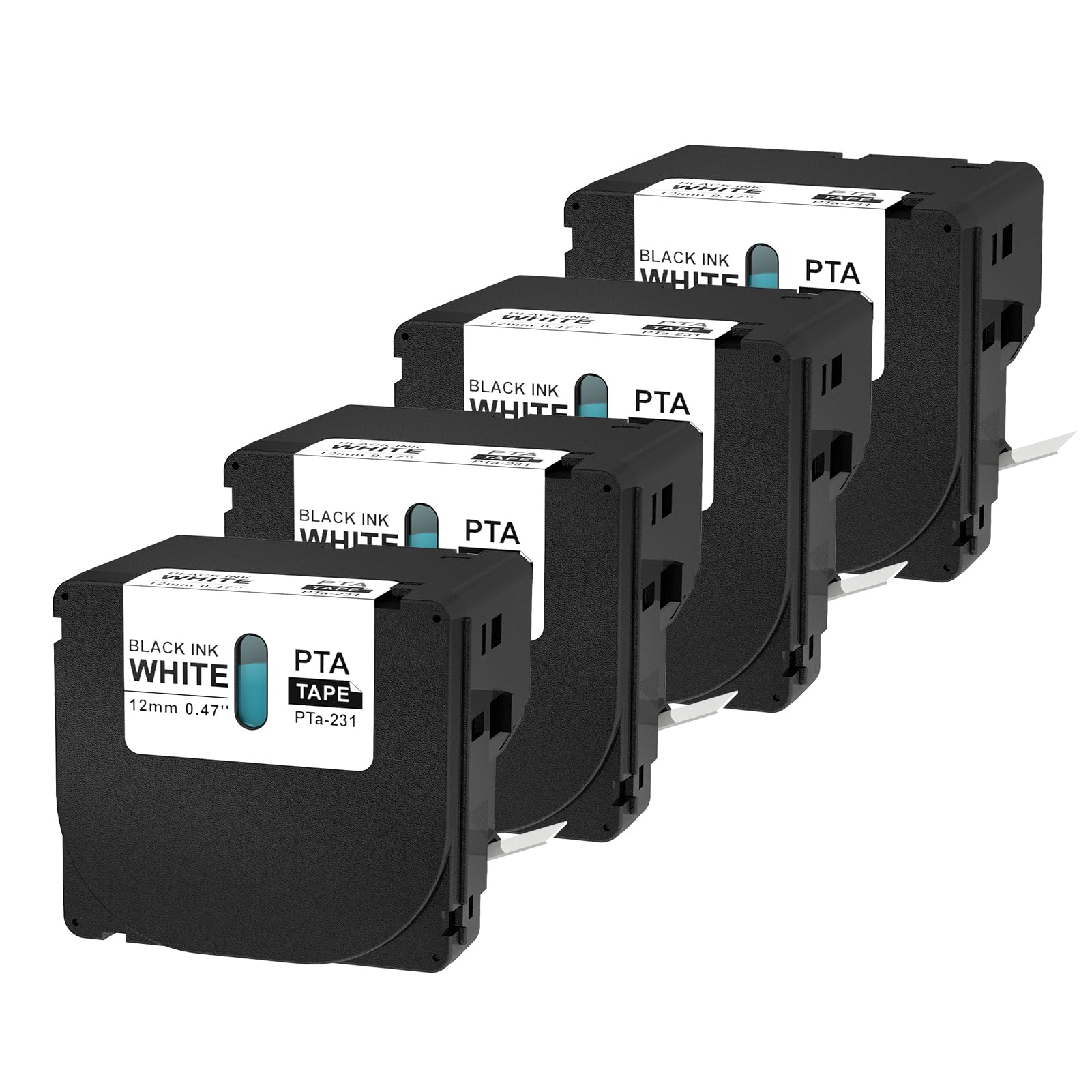 4 Pack 12mm Label Tape Replacement for Brother Btag-231 Black on White