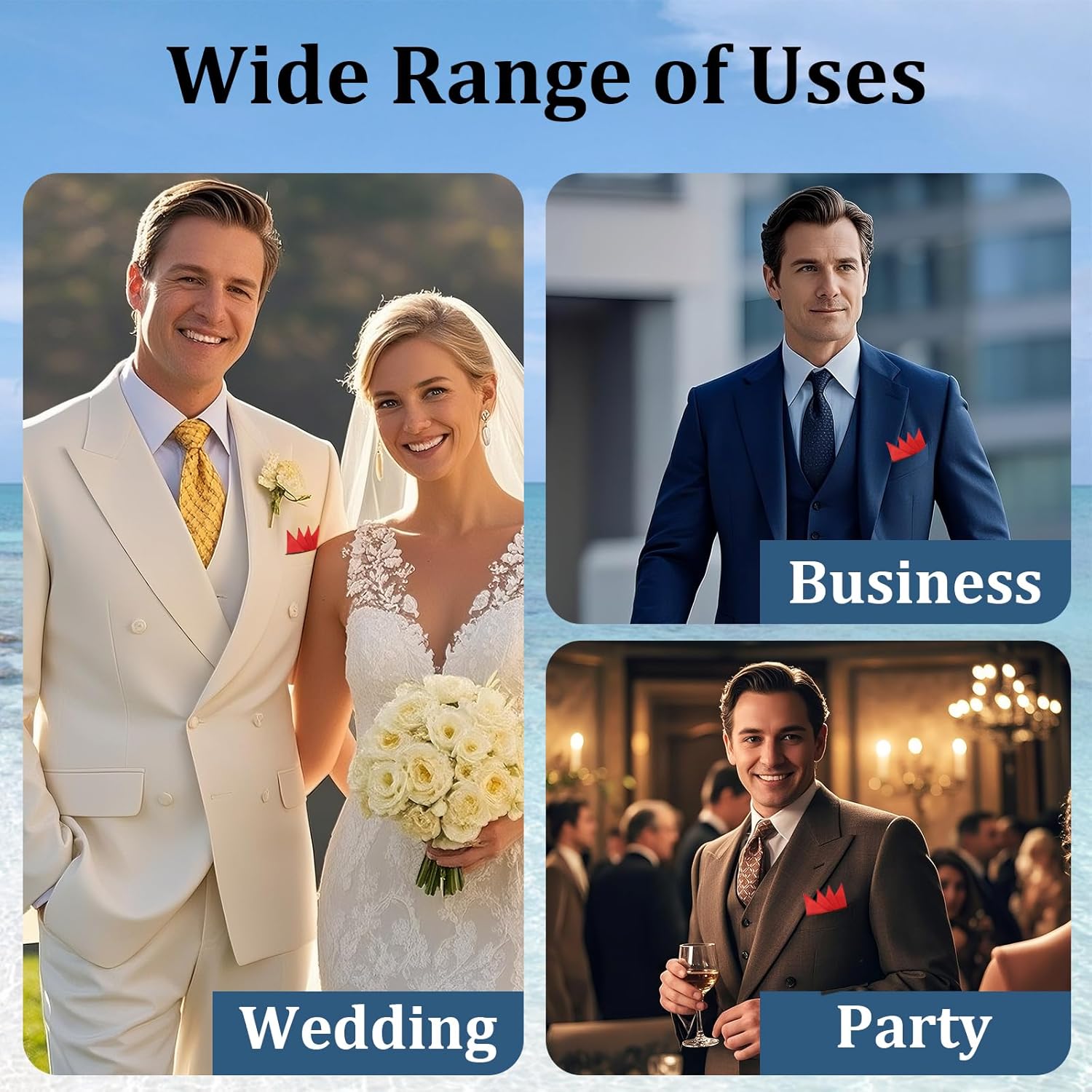 Pre-folded Pocket Squares for Men on Card, Solid Color Mens Suit Handkerchiefs for Business Wedding Party Daily - Image 6