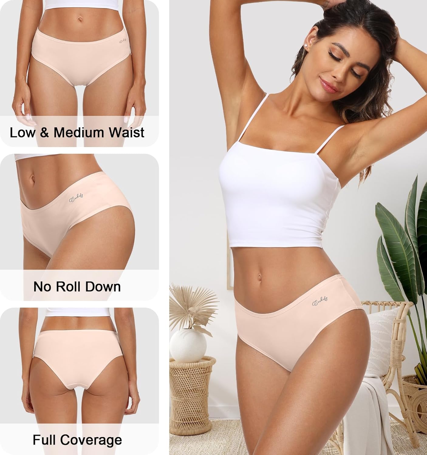 coskefy Womens Underwear Cotton Hipster Panties Soft Stretch Ladies Cheeky Bikini Briefs 4 Pack - Image 3