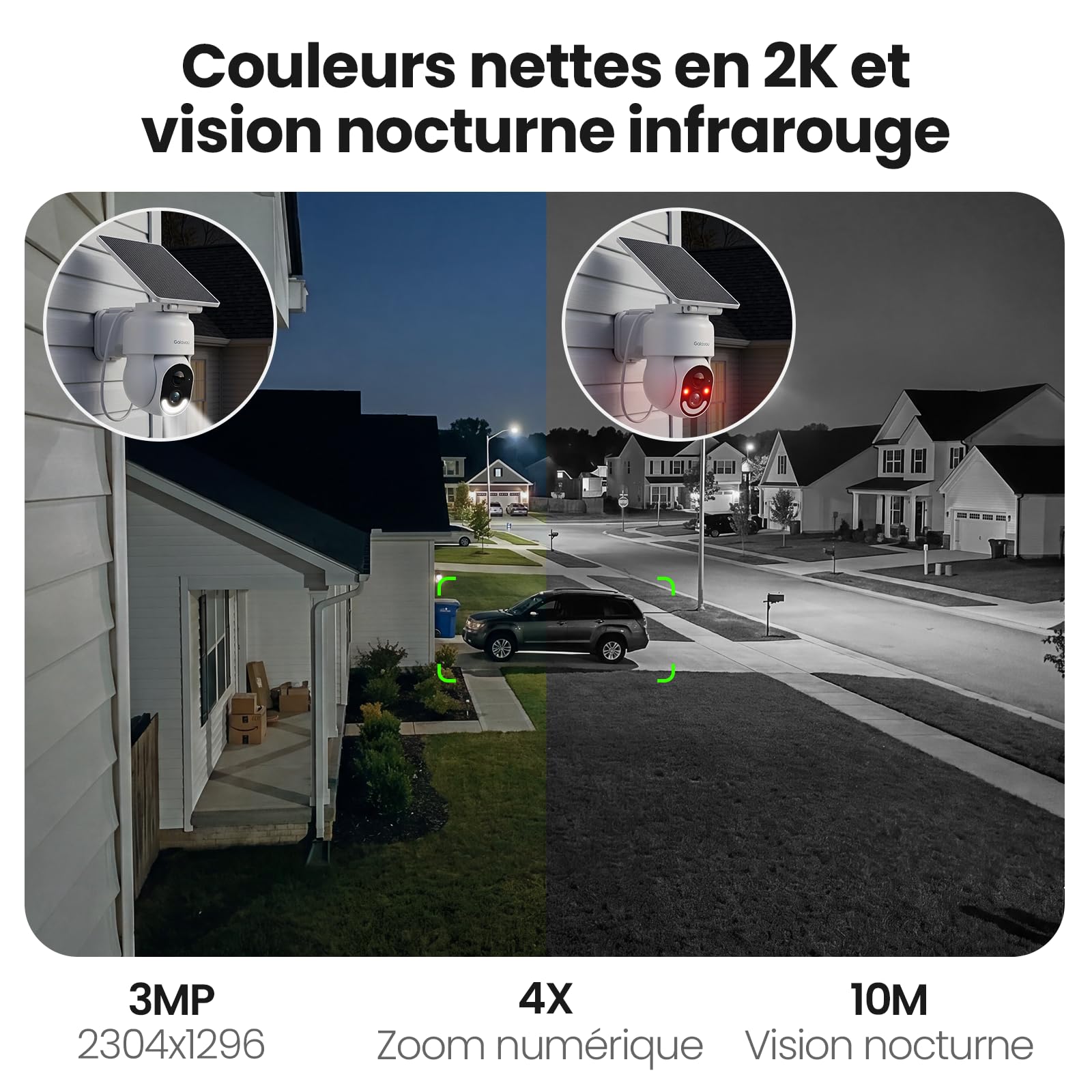 GALAYOU 2K Camera Surveillance WiFi Exterieure sans Fil - Camera Exterieur sans Fil Solaire, 2.4GHz, 360° PTZ Suivi, PIR + Alarme Sonore/Lumière, Audio Bidirectionnel, Vision Nocturne Couleur, IP65