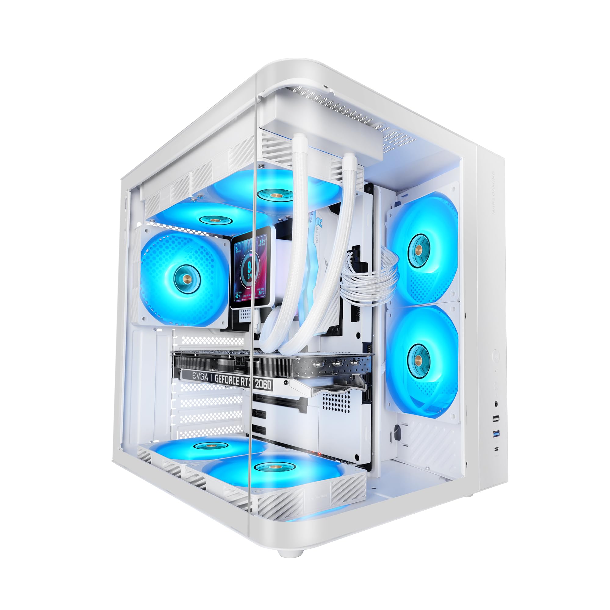 Mars Gaming MC-CURV, Case Gaming ATX, Triplo Vetro Temperato Curvo Continuo Frontale e Laterale, Struttura a Doppia Camera, Semitorre PC Compatta con Grande Capacità Interna, USB-C e USB 3.0, Bianco