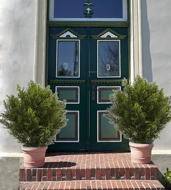 momoplant —33Inch/2.6 FT Outdoor Artificial Boxwood Garden Torch Shaped Topiary Tree Artificial Topiaries Bushes Potted Fake Plants Outdoor/Indoor Decor（Set of 2） by momoplant - Image 3