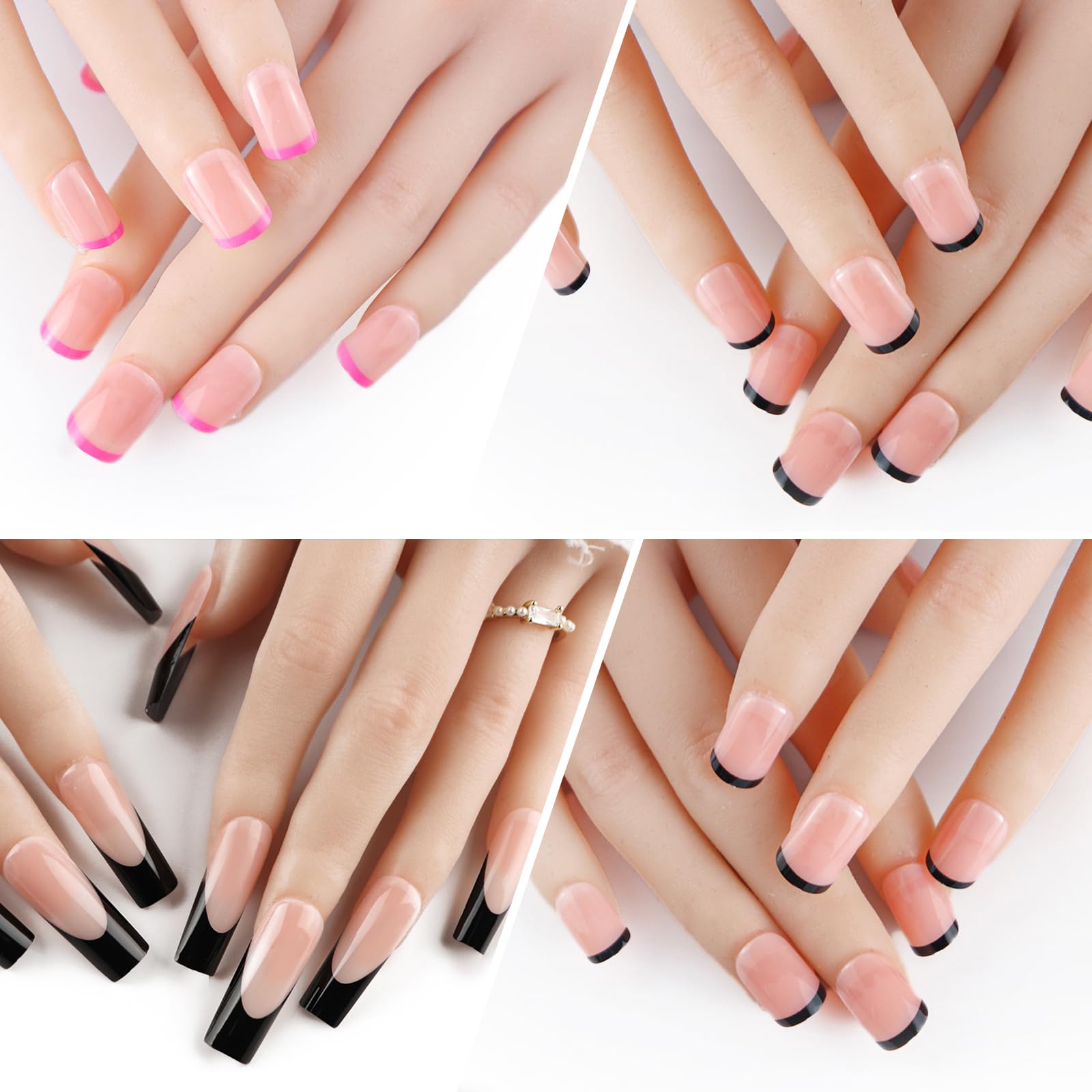 600 unidades por caja de uñas postizas con punta francesa, uñas artificiales a presión, cobertura completa, suministros de manicura