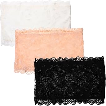 ULTECHNOVO 3 Pack Lace Bandeau Bras for Women Strapless Tube Tops Seamless Floral Lace See-Through Undershirts Comfortable for Low Cut Dresses XL