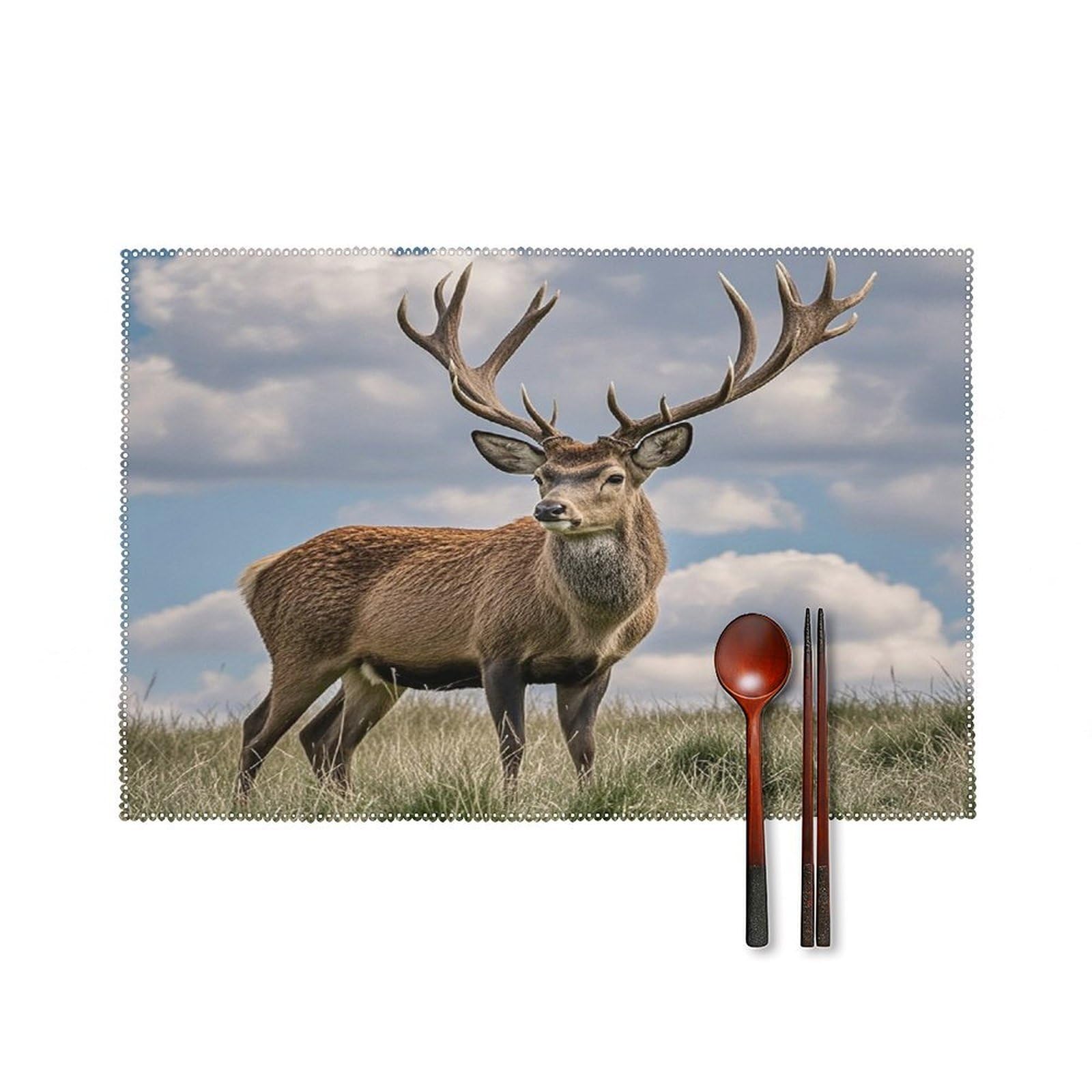 Elk Placemats Set of 6 Washable Farmhouse Dining Table Mat Non Slip Heat Resistant Non-Slip Place Mats Easy Clean Table Protective Placemats for Indoors & Outdoors