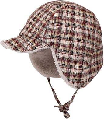 Reversible Winter Hat with Ear Flaps for Men Women Adult,Ladies Plaid Hat,Lamb Wool Lining Beanie Not for Kids