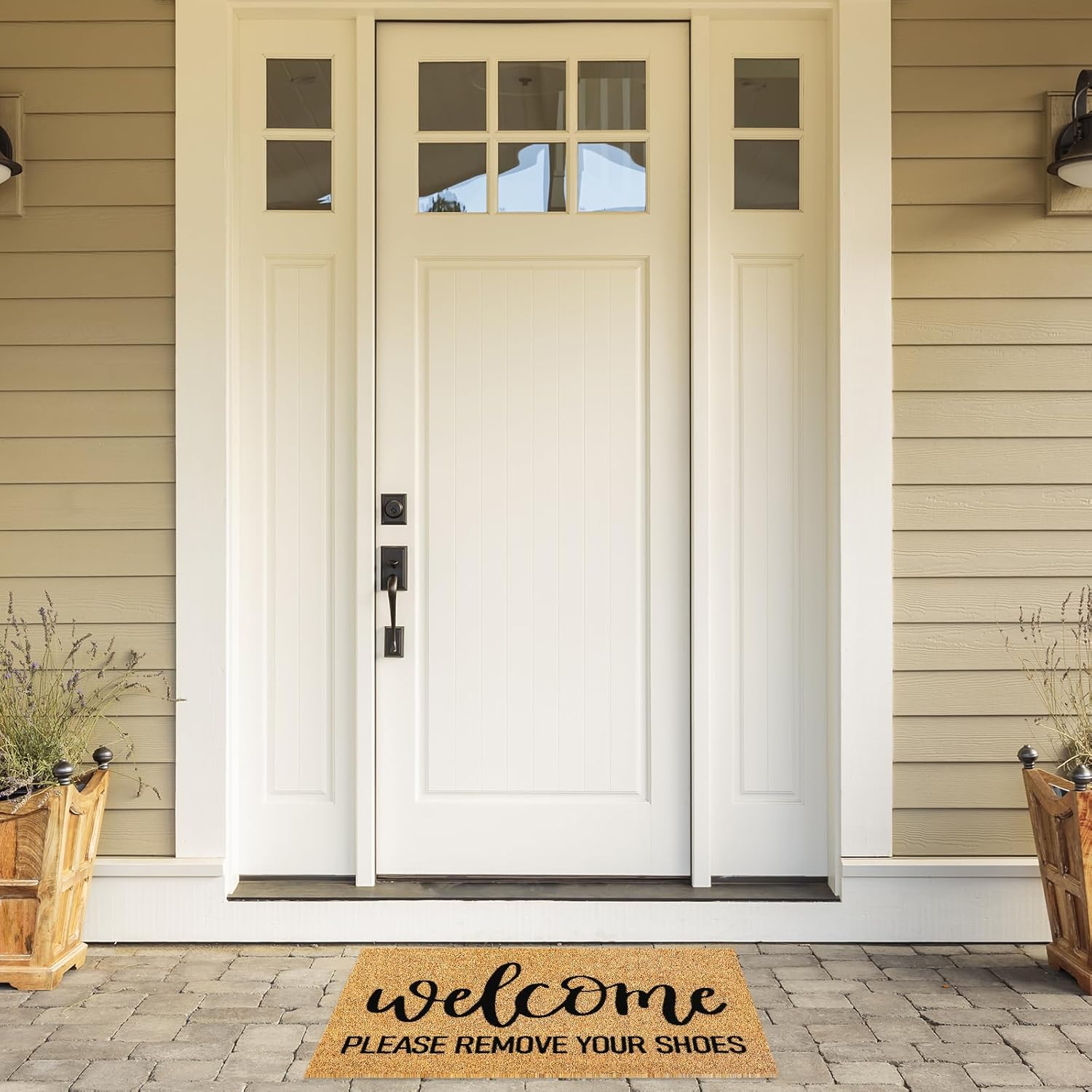 JarThenaAMCS Welcome Natural Coir Doormat Please Remove Your Shoes Floor Mat Non-Slip Entrance Door Rugs for Indoor Outdoor Home Bathroom Decor, 16.5 x 29 Inch