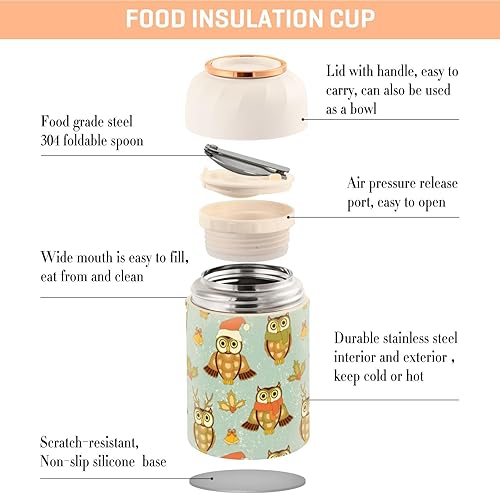 Miniatura 4 de Cute Owl Christmas Food Jar with Spoon Stainless Steel Vacuum Insulated Food Container 17 oz Food Flask for Adults