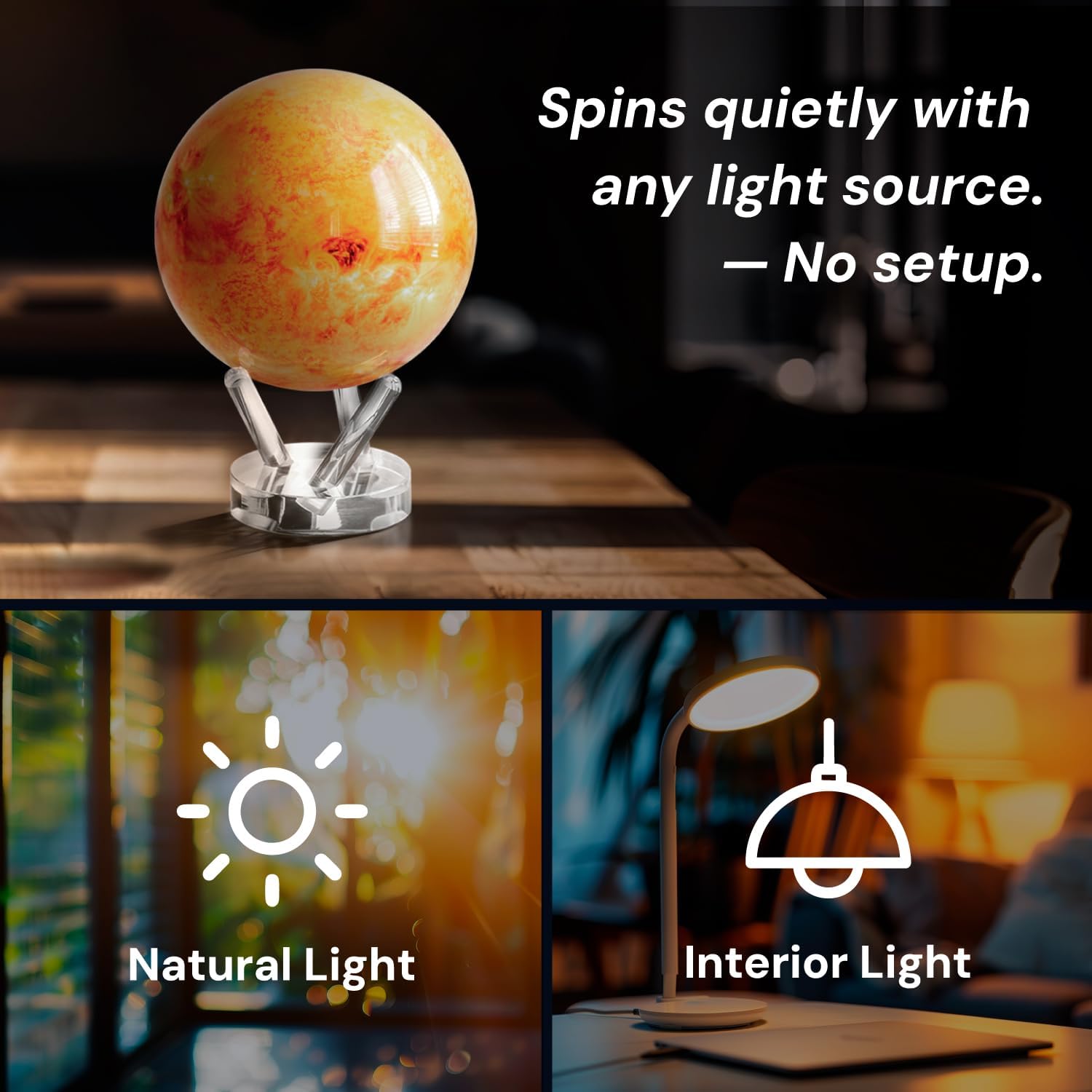 MOVA Globe - Sun Prestige (8.5") | Solar Powered Rotating Globe | NASA Solar Surface Imagery | No Batteries or Wires | Bold Gift or Office Display Piece