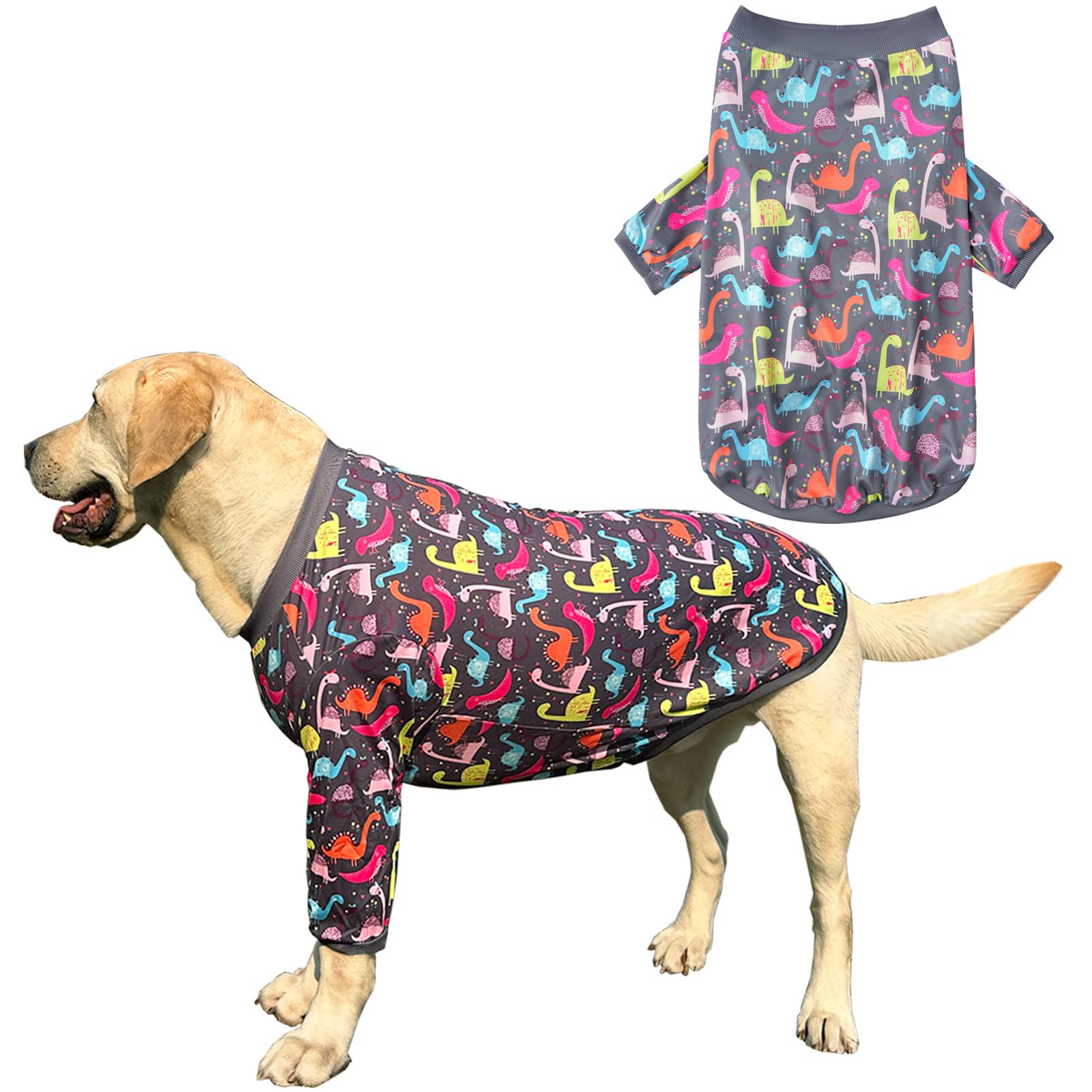 PriPre Dog Grey T Shirts with Color Dinosaur Pattern Printed Pet Shirt Softable Pajamas Large Dogs (3XL, Grey)