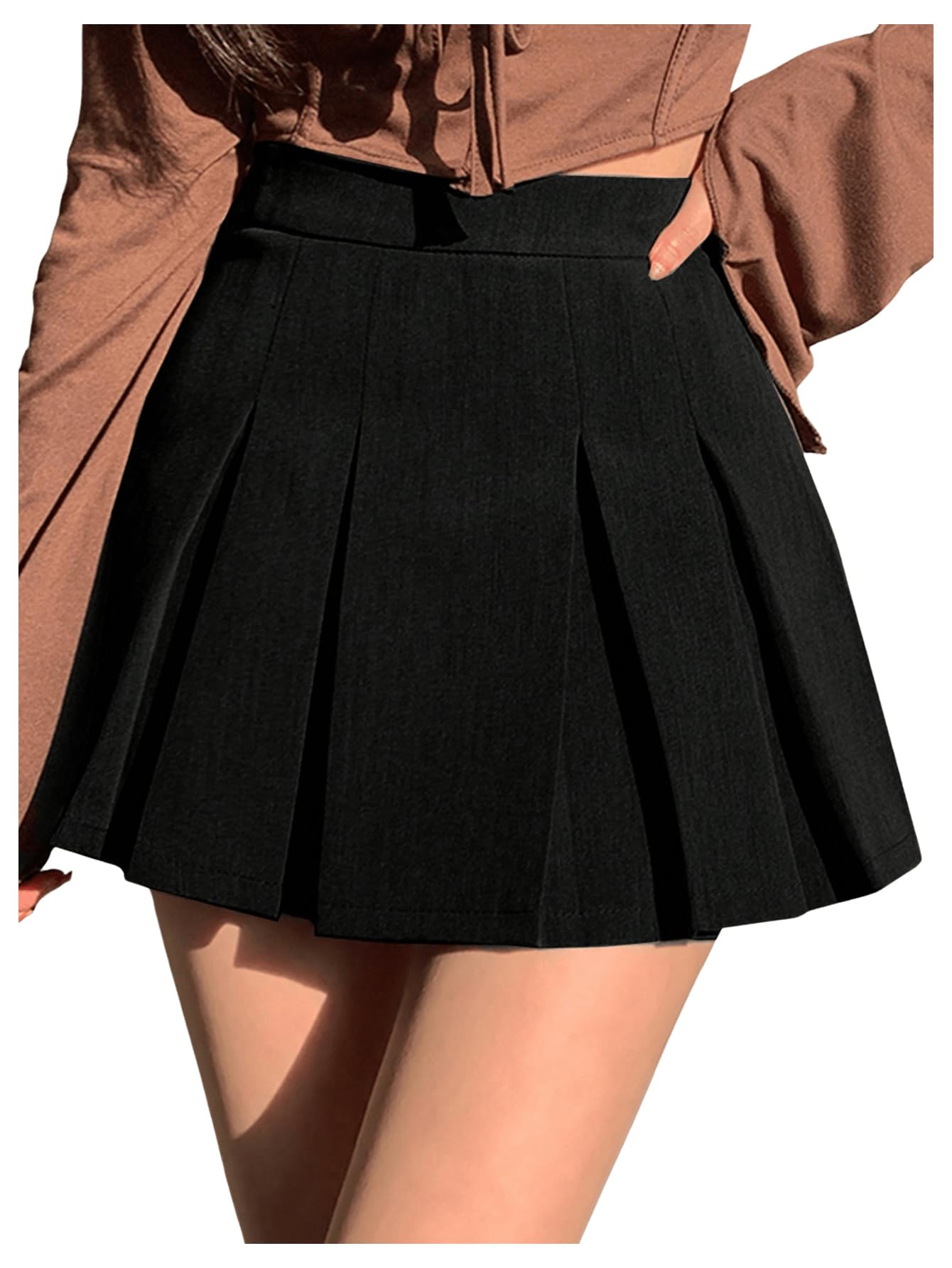 SOLY HUX Womens Pleated Skirt High Waisted A Line Casual Mini Skirts