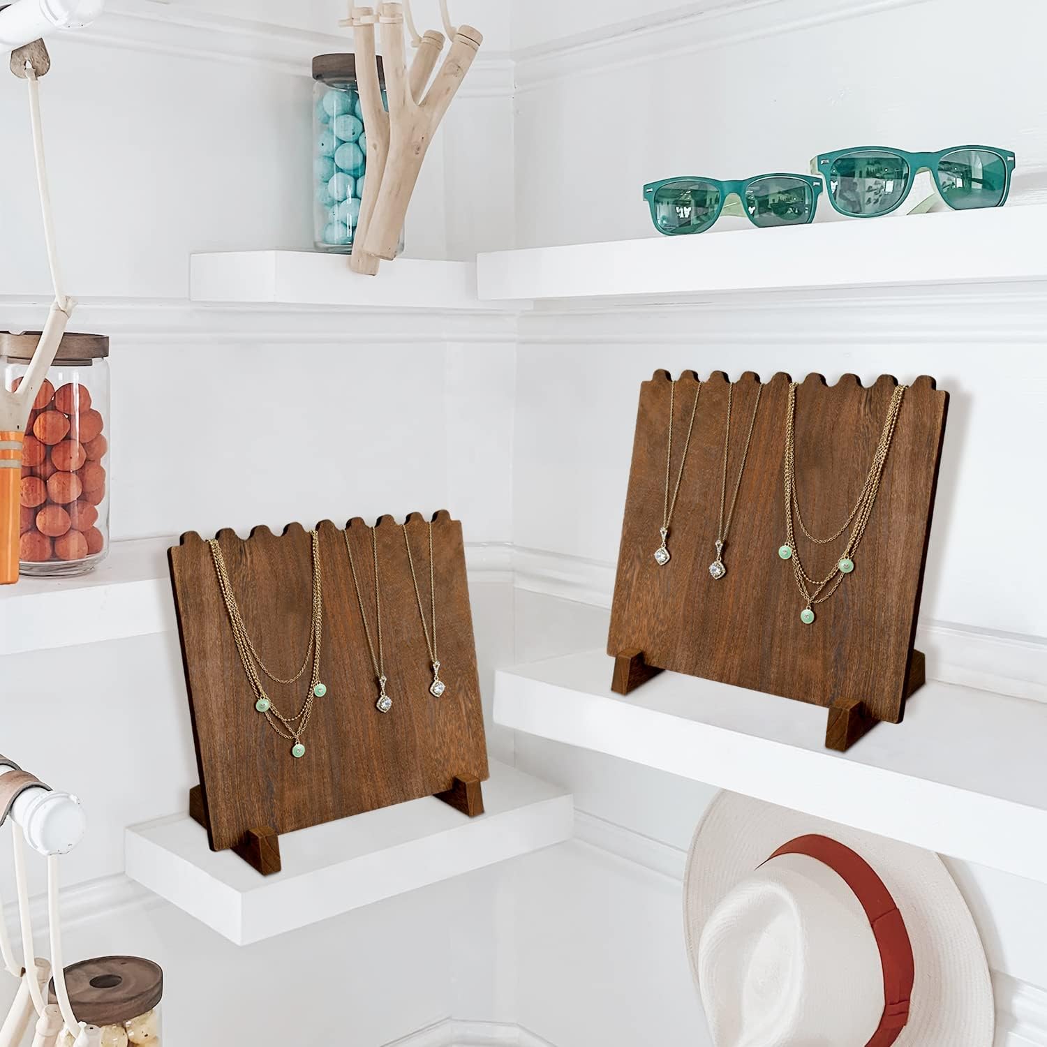 Ikee Design Set of 2 Wood Necklace Jewelry Display Stand for 8 Necklaces, Necklace Display Holder Organizer, Brown Color - Image 6