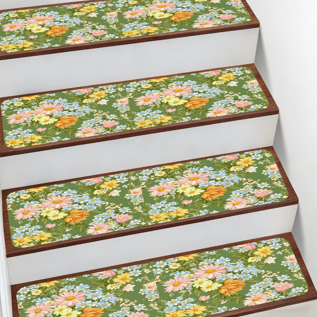 Alfombra para escaleras de 7.8x30 pulgadas antideslizante con ramos de flores Mexpekil