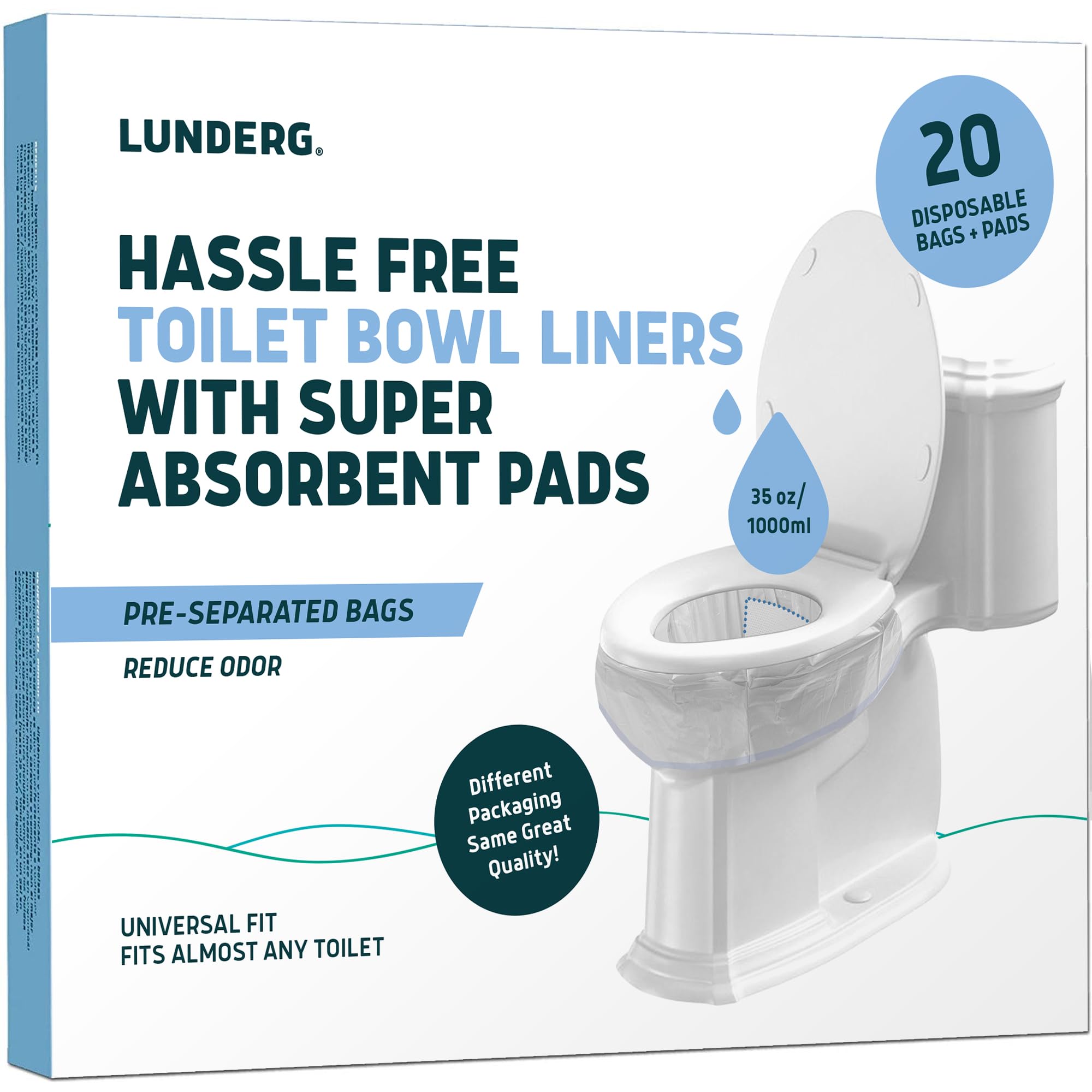 Toilet Liners with Super Absorbent Pads - Value Pack 20 Count Universal Fit - Disposable Toilet Bags to Convert any Home, Boat or Camping WC into a Dry Flush - Emergency must have